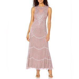 Aidan Mattox Women's Sleeveless Beaded Tiered Fringe Gown